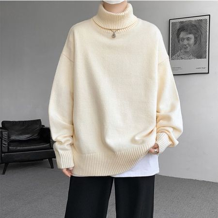Men's Thick Loose Turtleneck Sweater Vintage Wool Sweater